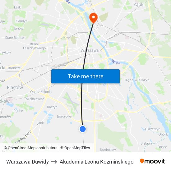 Warszawa Dawidy to Akademia Leona Koźmińskiego map