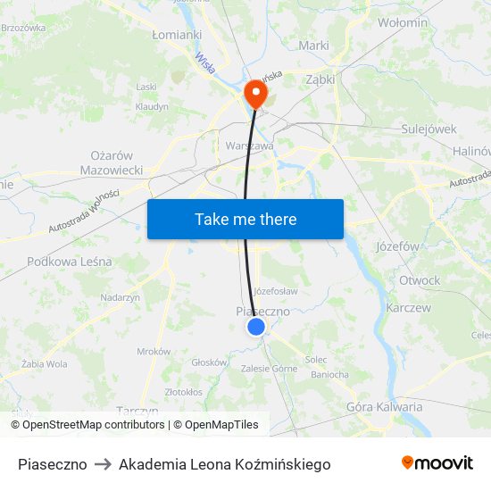 Piaseczno to Akademia Leona Koźmińskiego map