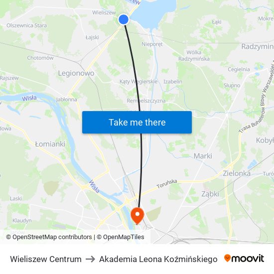 Wieliszew Centrum to Akademia Leona Koźmińskiego map