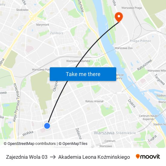 Zajezdnia Wola to Akademia Leona Koźmińskiego map