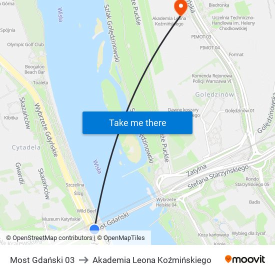 Most Gdański 03 to Akademia Leona Koźmińskiego map