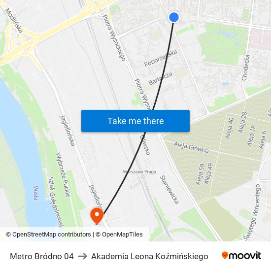 Metro Bródno 04 to Akademia Leona Koźmińskiego map