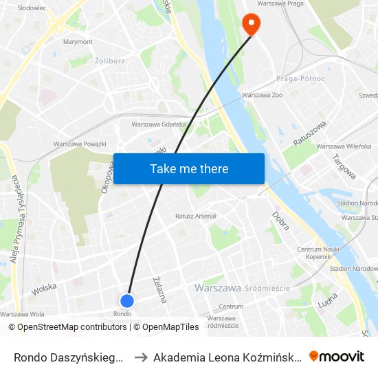 Rondo Daszyńskiego 05 to Akademia Leona Koźmińskiego map