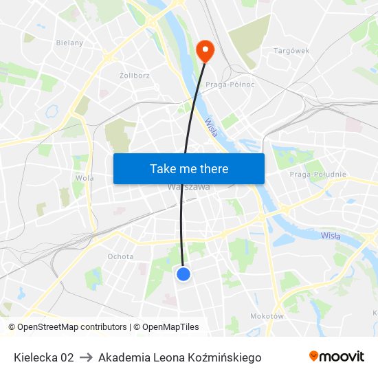 Kielecka to Akademia Leona Koźmińskiego map