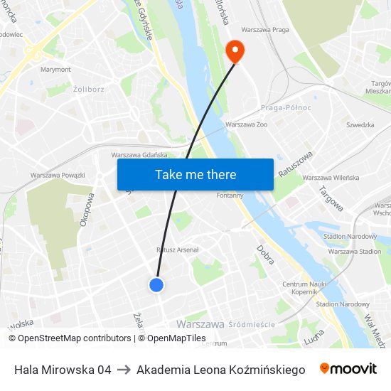 Hala Mirowska 04 to Akademia Leona Koźmińskiego map