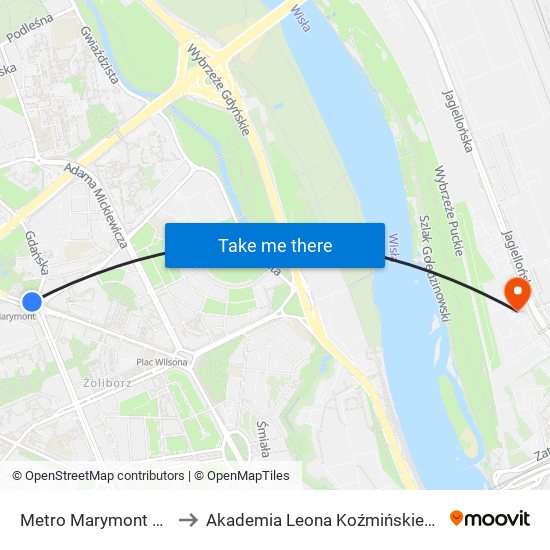 Metro Marymont to Akademia Leona Koźmińskiego map