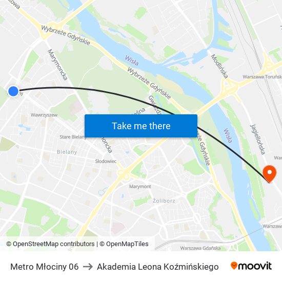 Metro Młociny 06 to Akademia Leona Koźmińskiego map