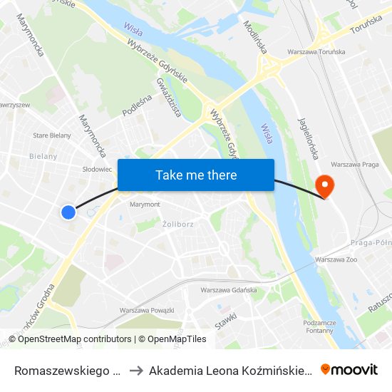 Romaszewskiego 03 to Akademia Leona Koźmińskiego map