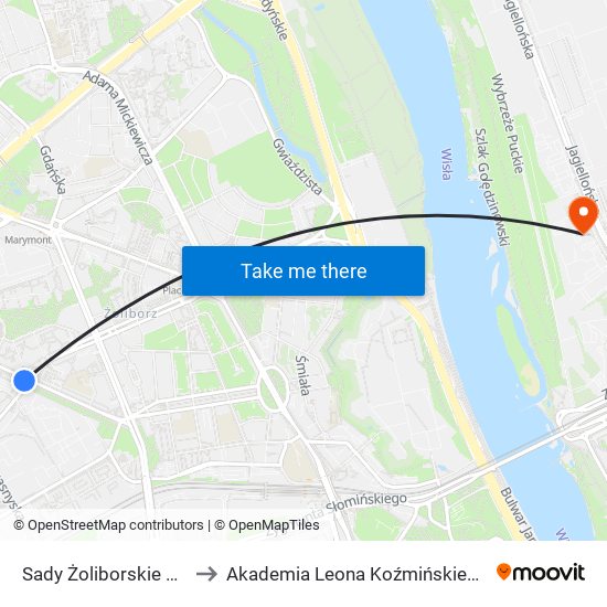 Sady Żoliborskie 03 to Akademia Leona Koźmińskiego map