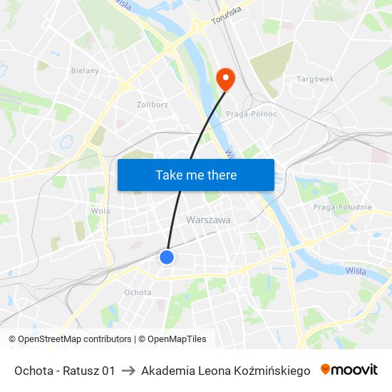 Ochota - Ratusz 01 to Akademia Leona Koźmińskiego map