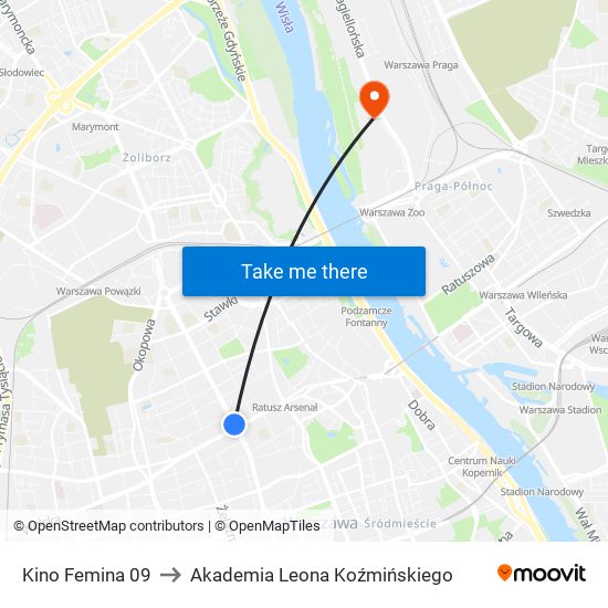 Kino Femina to Akademia Leona Koźmińskiego map