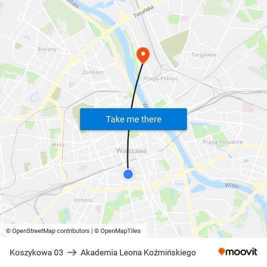 Koszykowa 03 to Akademia Leona Koźmińskiego map