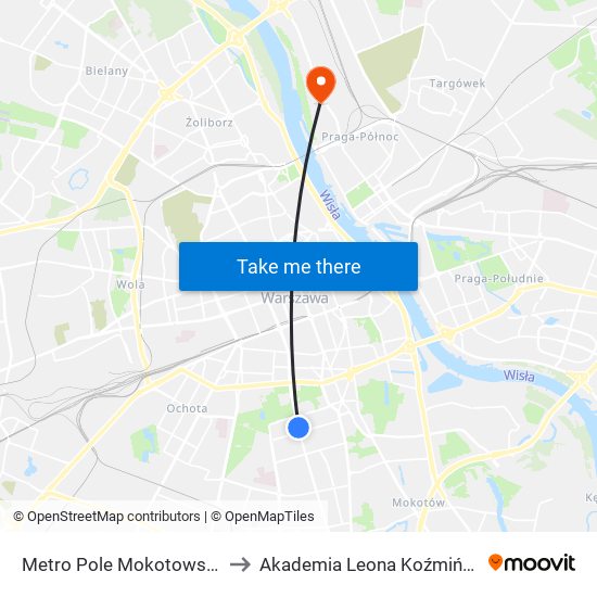 Metro Pole Mokotowskie 03 to Akademia Leona Koźmińskiego map