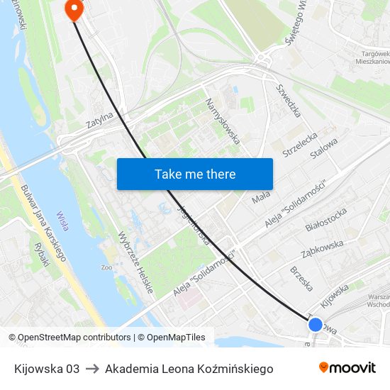 Kijowska 03 to Akademia Leona Koźmińskiego map