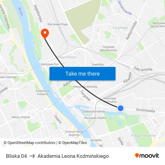 Bliska to Akademia Leona Koźmińskiego map