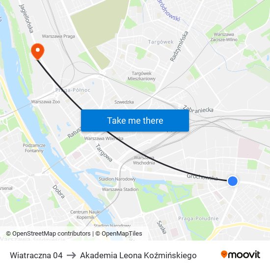 Wiatraczna to Akademia Leona Koźmińskiego map