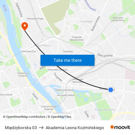 Międzyborska 03 to Akademia Leona Koźmińskiego map