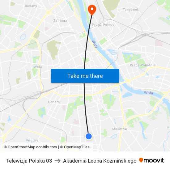 Telewizja Polska 03 to Akademia Leona Koźmińskiego map