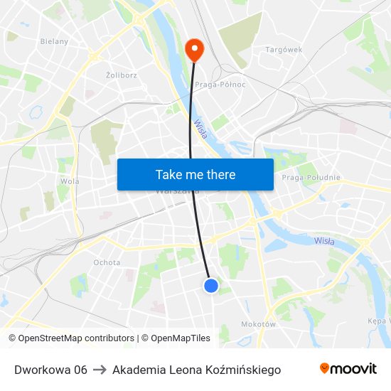 Dworkowa to Akademia Leona Koźmińskiego map