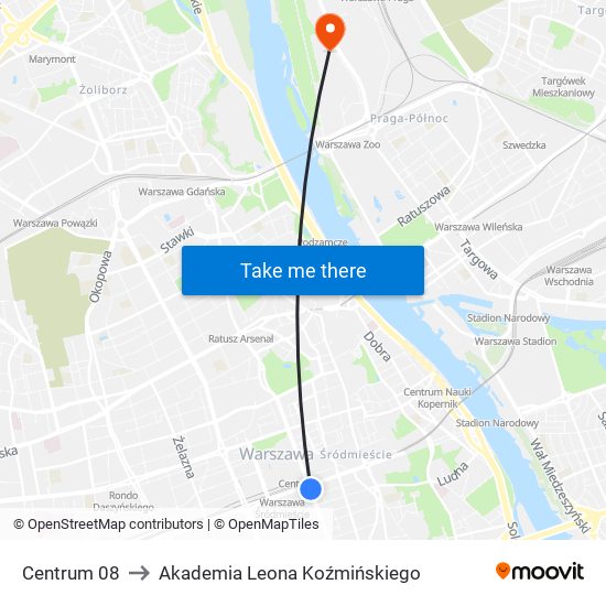 Centrum to Akademia Leona Koźmińskiego map