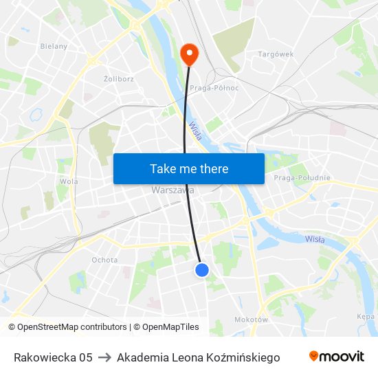 Rakowiecka 05 to Akademia Leona Koźmińskiego map