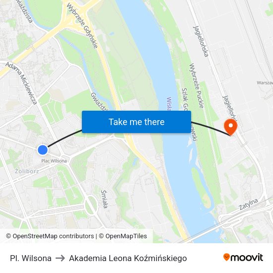 Pl. Wilsona to Akademia Leona Koźmińskiego map