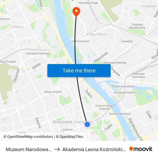 Muzeum Narodowe 06 to Akademia Leona Koźmińskiego map