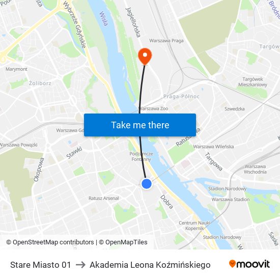 Stare Miasto 01 to Akademia Leona Koźmińskiego map