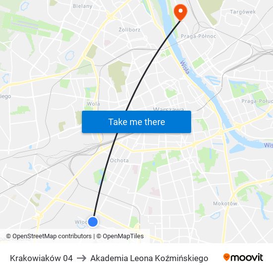 Krakowiaków 04 to Akademia Leona Koźmińskiego map