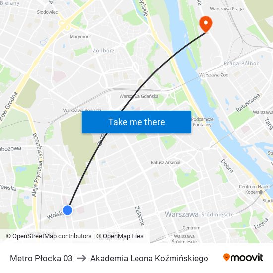 Metro Płocka 03 to Akademia Leona Koźmińskiego map