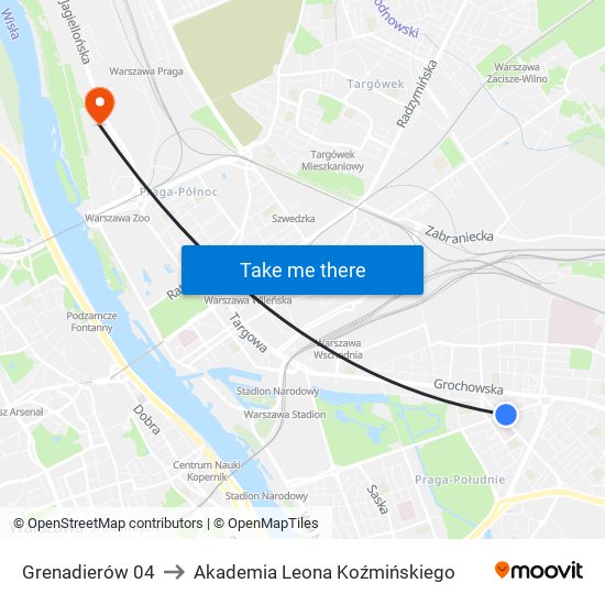 Grenadierów 04 to Akademia Leona Koźmińskiego map