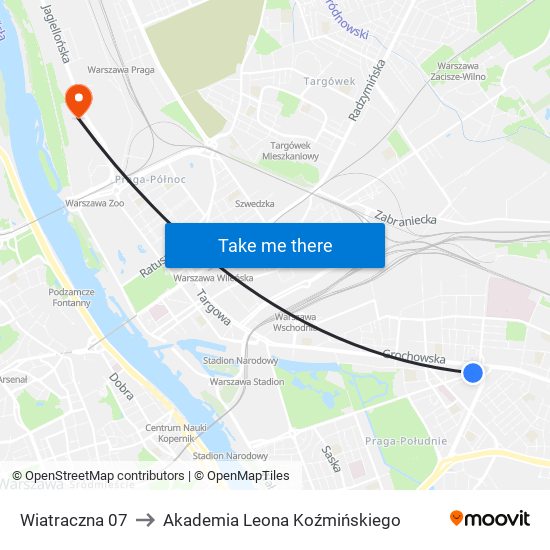 Wiatraczna 07 to Akademia Leona Koźmińskiego map