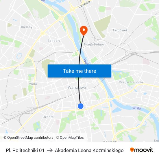 Pl. Politechniki 01 to Akademia Leona Koźmińskiego map