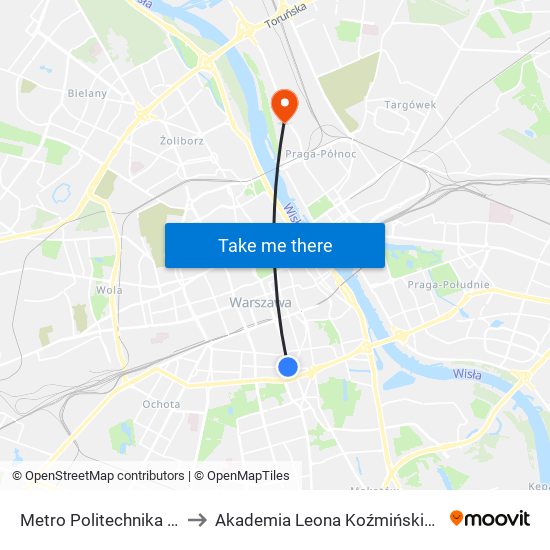 Metro Politechnika 04 to Akademia Leona Koźmińskiego map