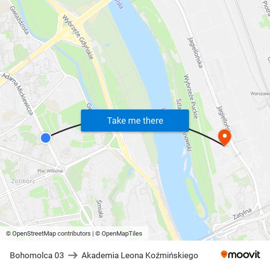 Bohomolca to Akademia Leona Koźmińskiego map