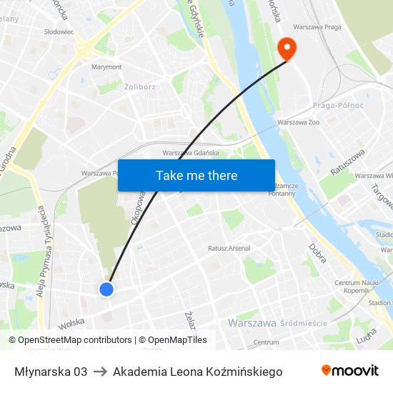 Młynarska 03 to Akademia Leona Koźmińskiego map