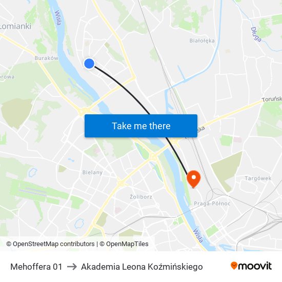 Mehoffera to Akademia Leona Koźmińskiego map