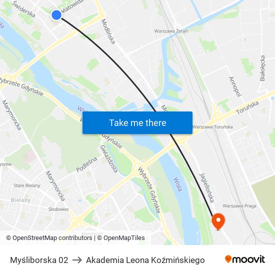 Myśliborska 02 to Akademia Leona Koźmińskiego map