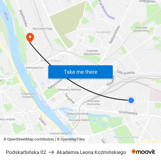 Podskarbińska 02 to Akademia Leona Koźmińskiego map