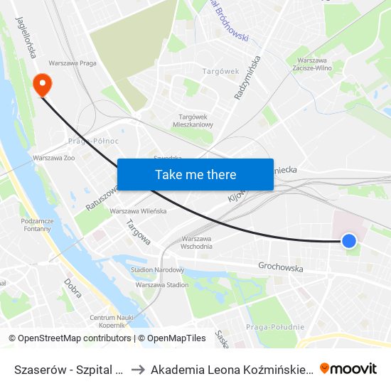 Szaserów - Szpital 02 to Akademia Leona Koźmińskiego map