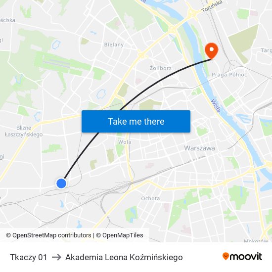 Tkaczy 01 to Akademia Leona Koźmińskiego map