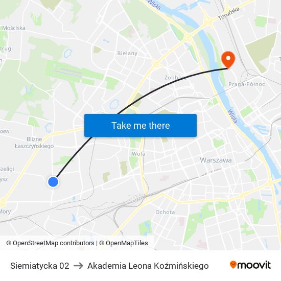 Siemiatycka to Akademia Leona Koźmińskiego map