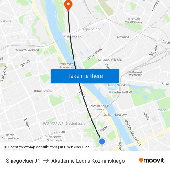 Śniegockiej 01 to Akademia Leona Koźmińskiego map