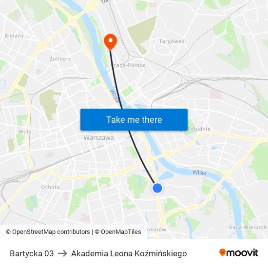 Bartycka to Akademia Leona Koźmińskiego map