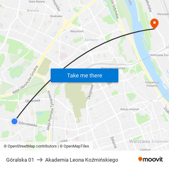 Góralska 01 to Akademia Leona Koźmińskiego map