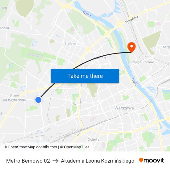 Metro Bemowo 02 to Akademia Leona Koźmińskiego map