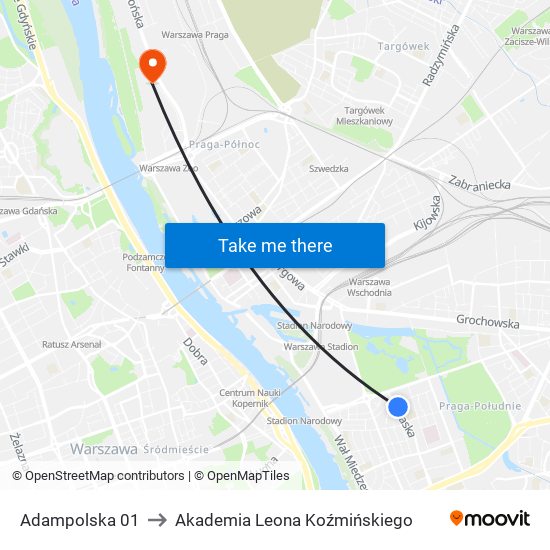 Adampolska to Akademia Leona Koźmińskiego map