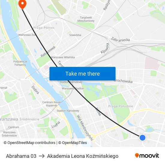 Abrahama to Akademia Leona Koźmińskiego map