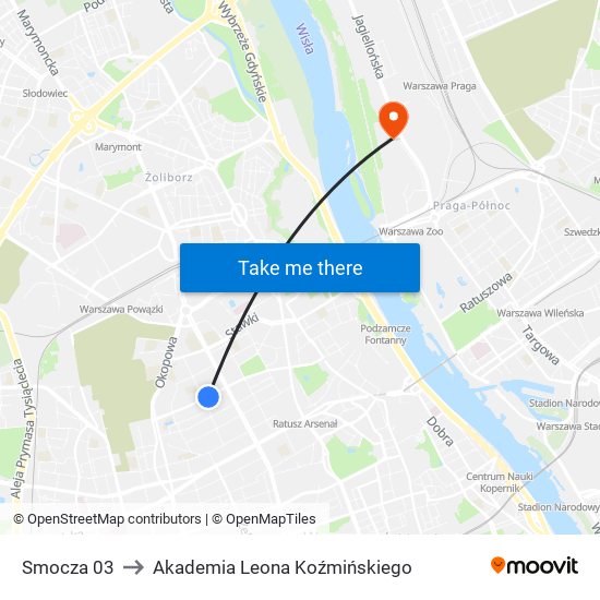 Smocza to Akademia Leona Koźmińskiego map