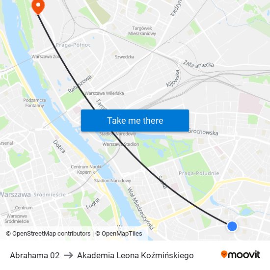 Abrahama 02 to Akademia Leona Koźmińskiego map